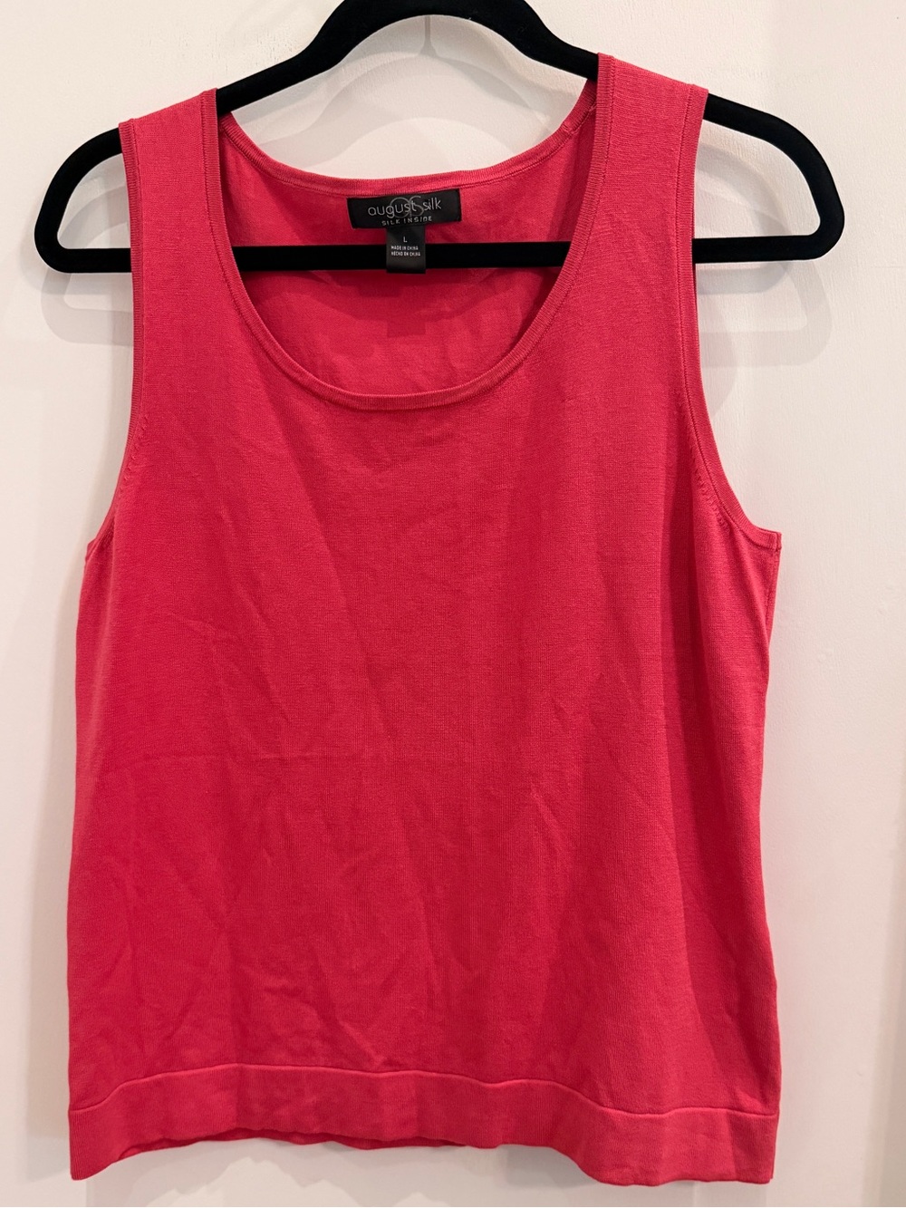 August Silk Scoop Neck Knit Shell Tank Large Silk Blend Coral Pink